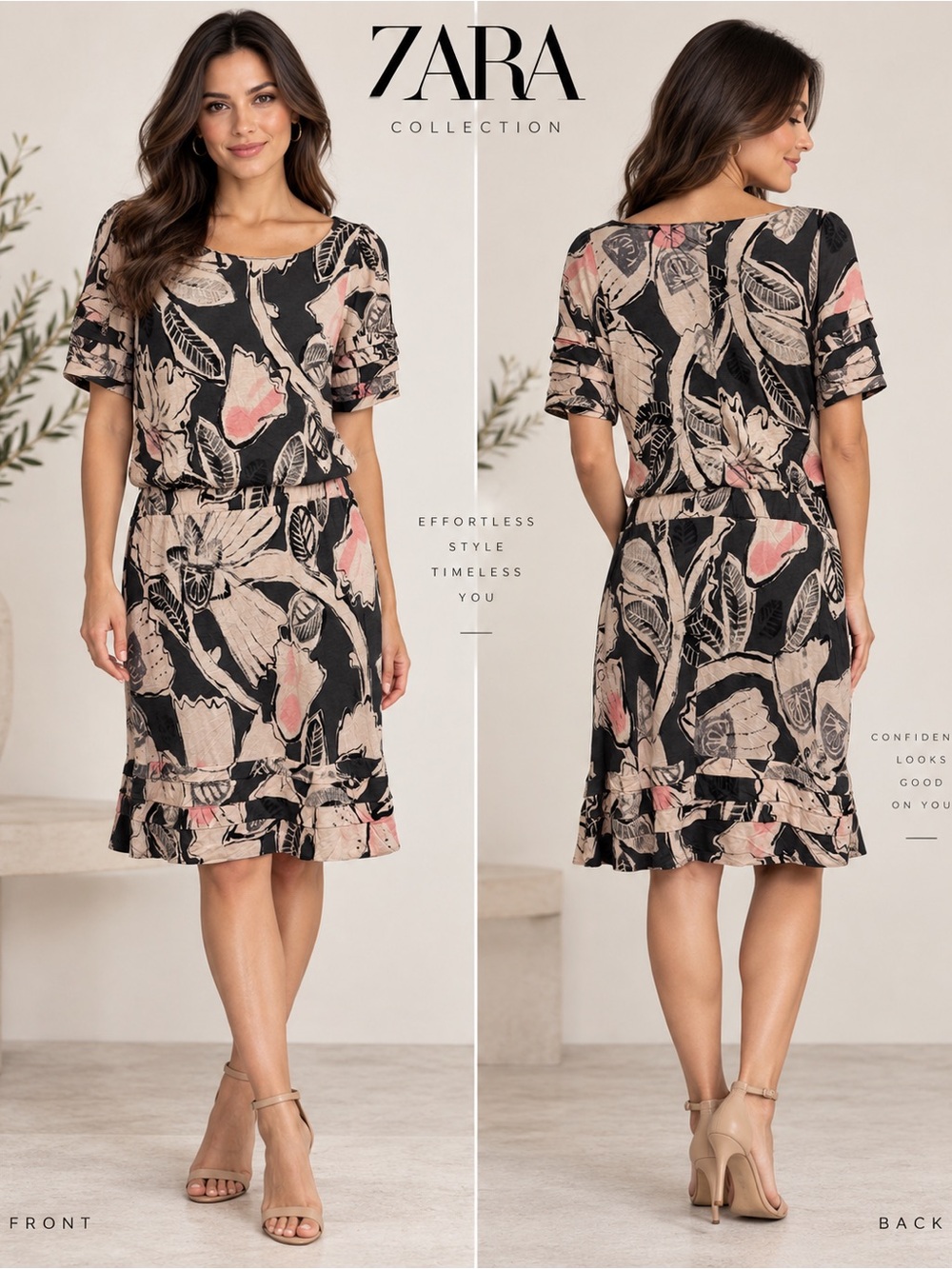 Zara Collection Floral Abstract Midi Dress Size M
